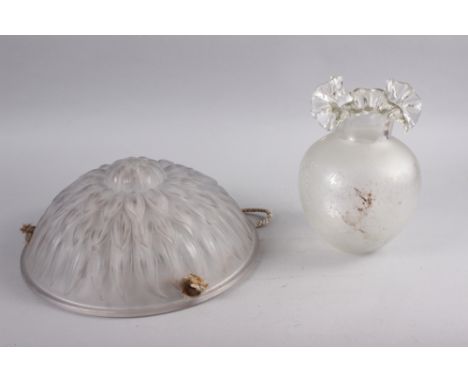 An opaque glass ceiling shade with an etched opaque oil lamp shade 