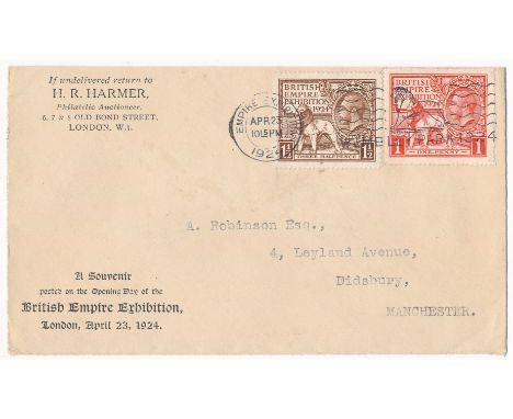 Great Britain 1924 British Empire Exhibition First Day Cover, 23. April, 1924 Wembley Harmers Display cover with Wembley Park