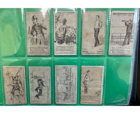 Collection of cigarette card type cards, sleeved in an album, with better cards in very mixed condition with several creased 