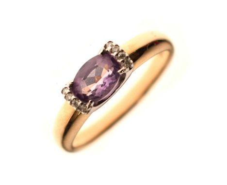 Amethyst and diamond 14ct gold dress ring, stamped '585', size P, 3.3g gross approx