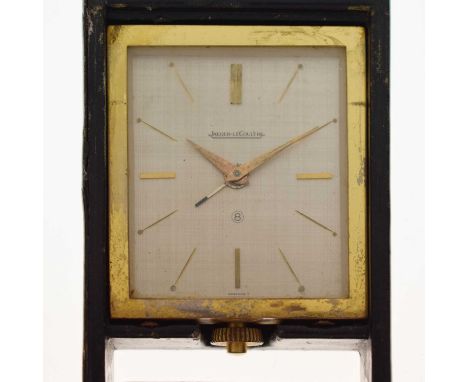 Jaeger LeCoultre - Vintage gilt metal cased travel / desk clock, the square silvered waffle dial with gilt baton hour markers