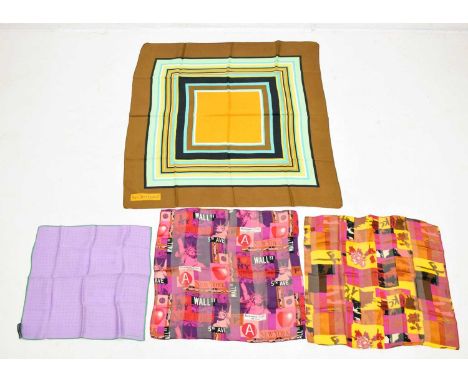 Yves Saint Laurent - Multi coloured silk scarf, 86cm x 82cm, with box, together with a Ralph Lauren handkerchief, and two Ken