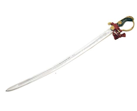 Polish Army officer's sword, of recent manufacture, 76cm curved single edge fullered blade engraved foliate scrolls and lette