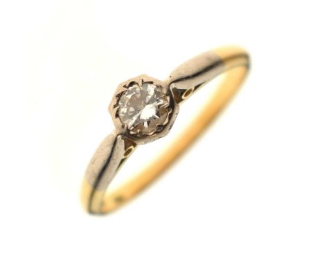 Diamond single stone 18ct gold ring, size R, 3.1g gross approx