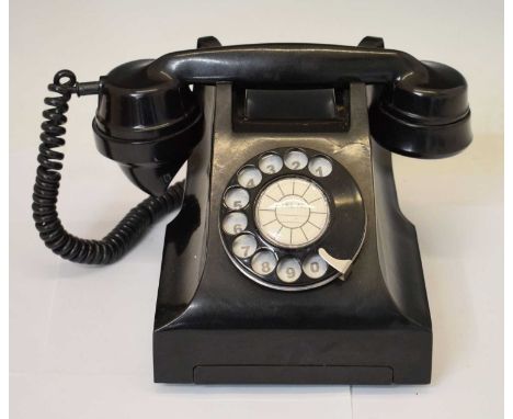 Vintage black bakelite telephone, wired for modern use