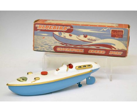 Vintage Sutcliffe 'Bluebird' clockwork speed boat, boxed