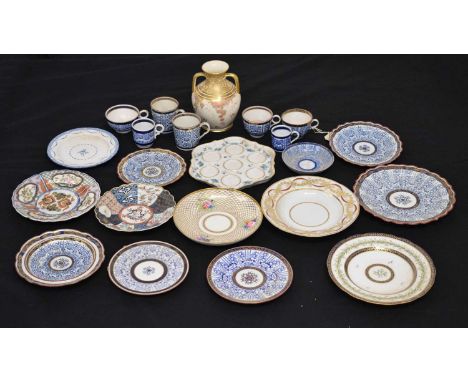 Group of 18th century and later ceramics, to include egg cup or condiment stand, Worcester 'Royal Lily' pattern cups, late Vi