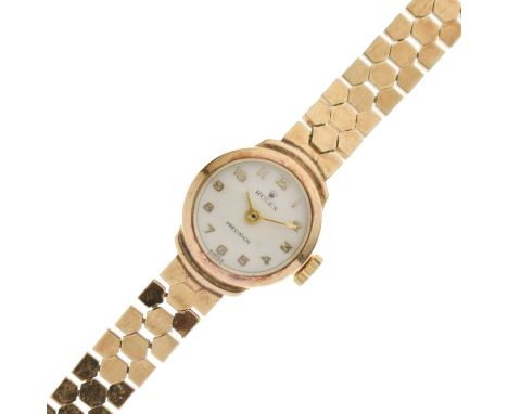 Rolex - Lady's vintage Precision 9ct gold bracelet watch, the silvered dial with applied Arabic hour markers, and gilt minute