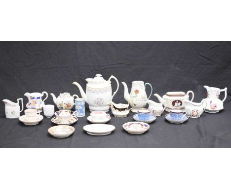 Group of 18th century and later ceramics, to include Wedgwood Jasperware spill vase, New Hall milk jug, etc
