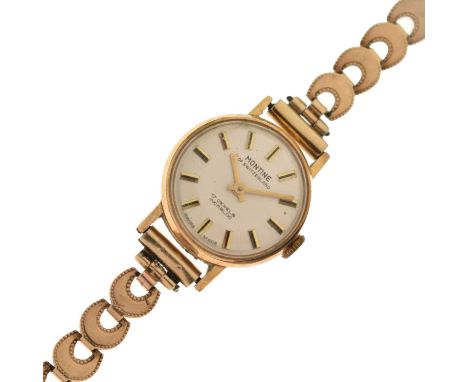 Monitine - Lady's gold plated and stainless steel cased bracelet watch, the silvered dial with applied hour markers, and gilt