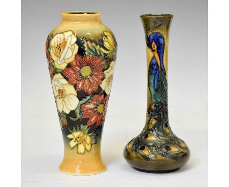 Moorcroft - Shoulder vase in the 'Victoriana' pattern designed by Emma Bossons, together with a slender necked bulbous vase i