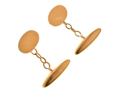 Pair of Edwardian 18ct gold cufflinks, of torpedo bar and oval panel design, Birmingham 1903, 8.2g approx