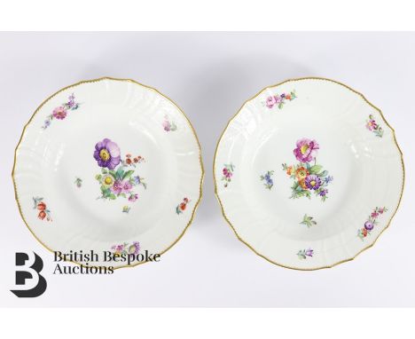 Royal Copenhagen bowls. finely painted with floral spray, with a fine ribbon edge, approx 22 cms d.