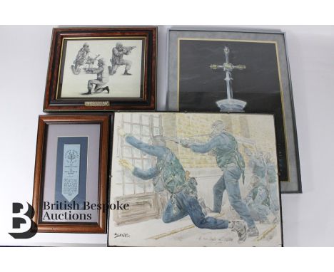 SAS Interest - after F. Field black and white print, depicting tactical firearms unit, brass plaque reads: Presented to the C