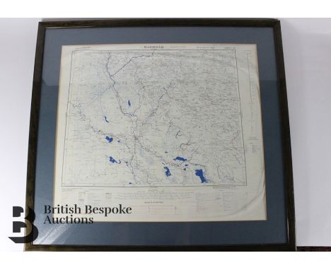 SAS interest - a framed silk escape vintage map of Baghdad, Geographical Section, General Staff No 2555 published by the War 