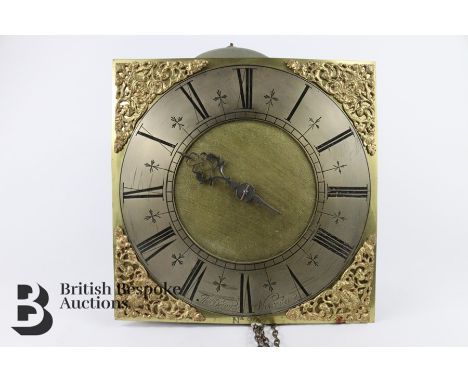 Early 18th century Thomas Deykin Worcester 30 hr brass clock movement. The clock having a  10" brass face with silvered Roman