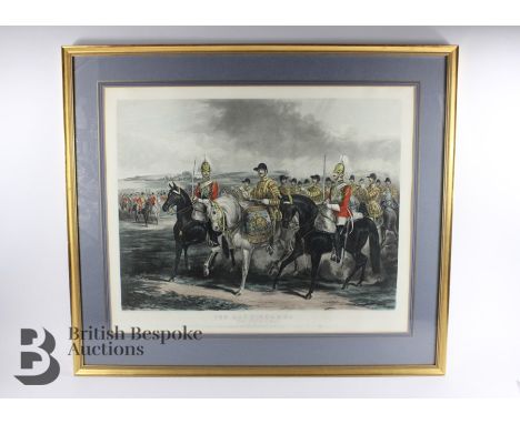After Henry Martens (1860) coloured print, entitled 'The Life Guards', engraved by John Harris, approx 70 w x 59 h cms, frame