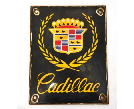 A Rare Porcelain and Enamel Cadillac Advertising Plaque, four drill holes, 12.5cm high  Buyer's premium of 20% (+VAT) applies