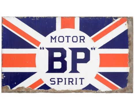 A Motor ''BP'' Spirit Double-Sided Enamel Advertising Sign, decorated with the Union flag, 35cm by 61cm  Buyer's premium of 2