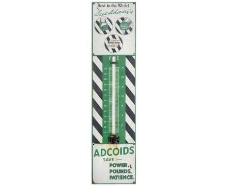 A Duckhams Adcoids Motor Oil Enamel Single-Sided Advertising Sign, with painted temperature gauge, 116cm by 28cm  Buyer's pre