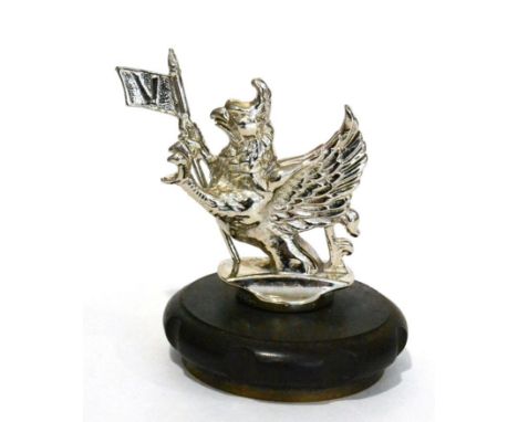 A Chrome Car Mascot circa 1920 from a Vauxhall Griffin, stamped ''Jo Fray Ltd'', bolted to a brass screw thread radiator cove