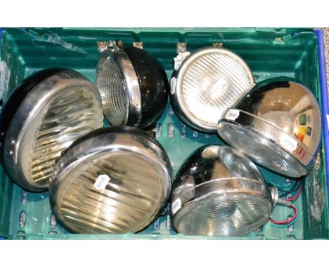 A Pair of Vintage Black and Chrome Pval Notek Fogmaster M1 Headlights, 61/2'' by 8''; A Pair of Vintage Black and Chrome CAV 