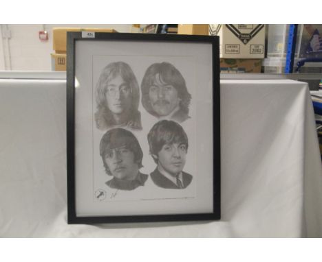 A framed Chris Burns pencil sketch limited edition Beatles print measuring 44cm x 54cm