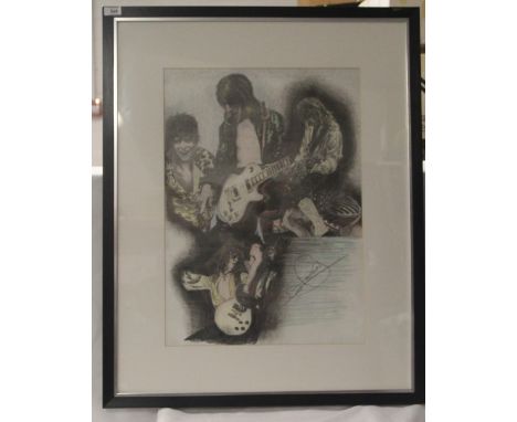 A large David Bowie pencil sketch , framed , mounted and signed by the artists measuring 67 cm by 83 cm