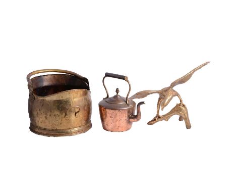 A rotary 'Eclipse' bar-mounted corkscrew, applied plaque no 5174; a small brass propeller, and other copper and brasswares.