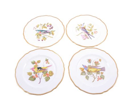 Four ornithological Spode cabinet plates - Lazuli Bunting, Western Tanager, Arkansas Kingbird, Scissor-Tailed Flycatcher - ea