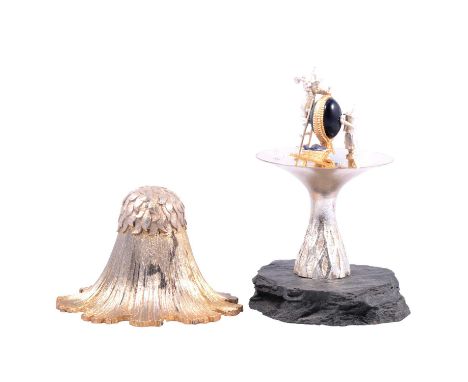 Silver ‘Surprise’ Easter mushroom, Christopher Nigel Lawrence, London 1980, designed with woodland folk making an egg in the 