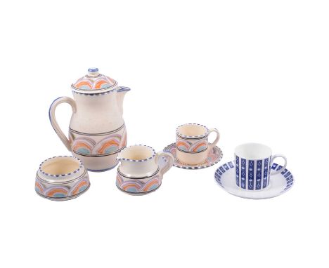 Wedgwood Susie Cooper part coffee set, Mercury pattern, comprising six cans and five saucers; and a Honiton pottery coffee se