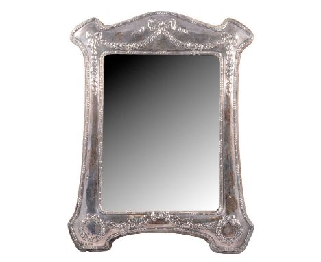 Silver-faced photograph frame, serving as a mirror, W J Myatt &amp; Co., Birmingham 1910, easel back, 31x24cm.