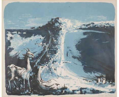Michael Ayrton, The Acropolis of Cumae, signed, limited edition lithograph, 40 x 48cm; after Anne Redpath, Village scene, lit
