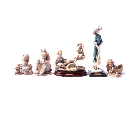 Five Guiseppe Armani figurines, to include On The See-Saw; Sunshine Dream; Clean Sweep; Girl at the Phone; and Little Fisher 