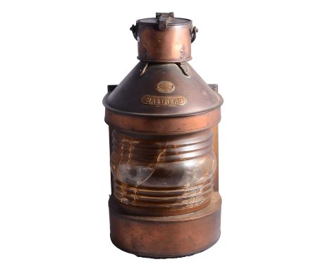 Ships masthead light, labelled J Crowther, cracked glass, 55cm.
