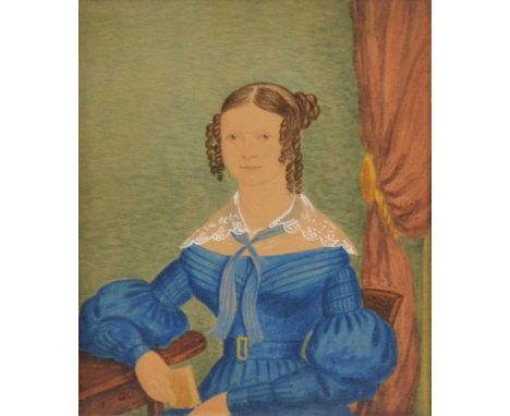 C W Wing (Naïve School), Portrait of young lady seated, half-length, watercolour with body colour, 13x11cm; and two others by