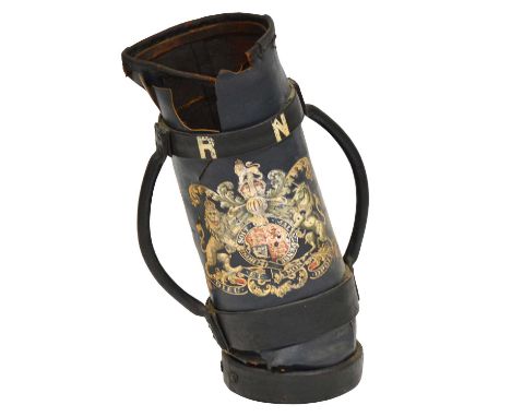 Royal Navy cordite carrier, twin handled, painted crest, the base stamped 46 I ROD and with broad arrow, height 71cm.