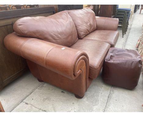 A MODERN KLAUSSNER LEATHER SETTEE AND SIMILAR POUFFE 