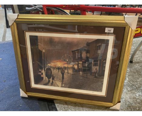 A GILT FRAMED LIMITED EDITION 394/500 PRINT OF A FAIRGROUND STREET SCENE SIGNED TOM BROWN 