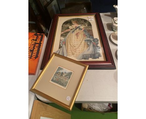 TWO FRAMED PICTURES ONE TAPESTRY OF A LADY , ONE LIMITED EDITION OF A STEPHEN THOMAS PRINT 