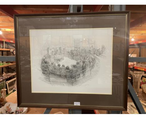 A SIGNED GELDART LIMITED EDITION 133/600 PRINT OF CHELFORD CALF MARKET. 