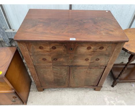 A 19TH CENTURY MAHOGANY TALLBOY, 32" WIDE, ENCLOSING TWO DRAWERS AND CUPBOARDS, ON BRACKET FEET 