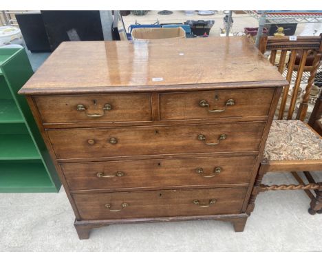 A GEORGE III OAK CHEST OF TWO SHORT AND LONG GRADUATED DRAWERS ON BRACKET FEET, 37.5" WIDE 