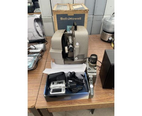 AN ASSORTMENT OF ITEMS TO INCLUDE A BELL &amp; HOWELL PROJECTOR, TWO CAMERAS AND A ZOOM-EE CAMERA ETC 