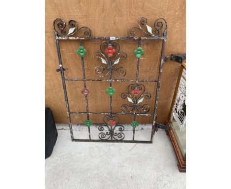 A SINGLE DECORATIVE WROUGHT IRON GARDEN GATE 