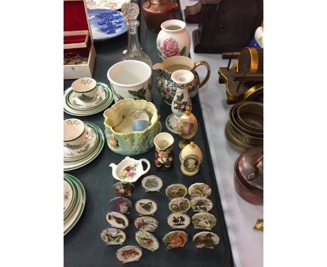 A LARGE COLLECTION OF CERAMICWARE TO INCLUDE SEVENTEEN CERAMIC PLACE MARKERS, PLANTERS INCLUDING A SYLVAC EXAMPLE, DECORATIVE