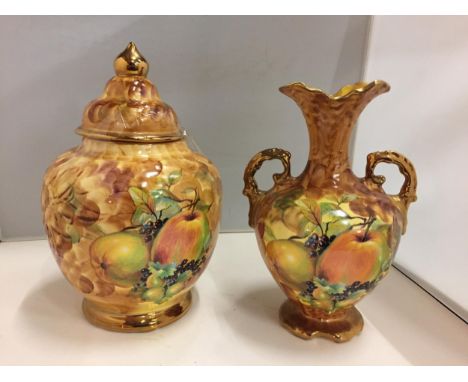 TWO PIECES OF CO-ORDINATING ENGLISH HOSE ST  POTTERY FROM STAFFORDSHIRE TO INCLUDE A LIDDED URN AND A VASE 