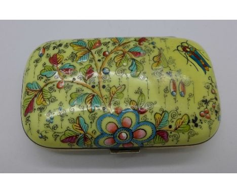 A Japanese enamel case decorated with birds of paradise and insects, 96mm x 58mm