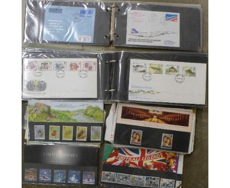 A collection of stamp first day covers and postcards including Concorde; twenty-six mint issue and 123 first day covers